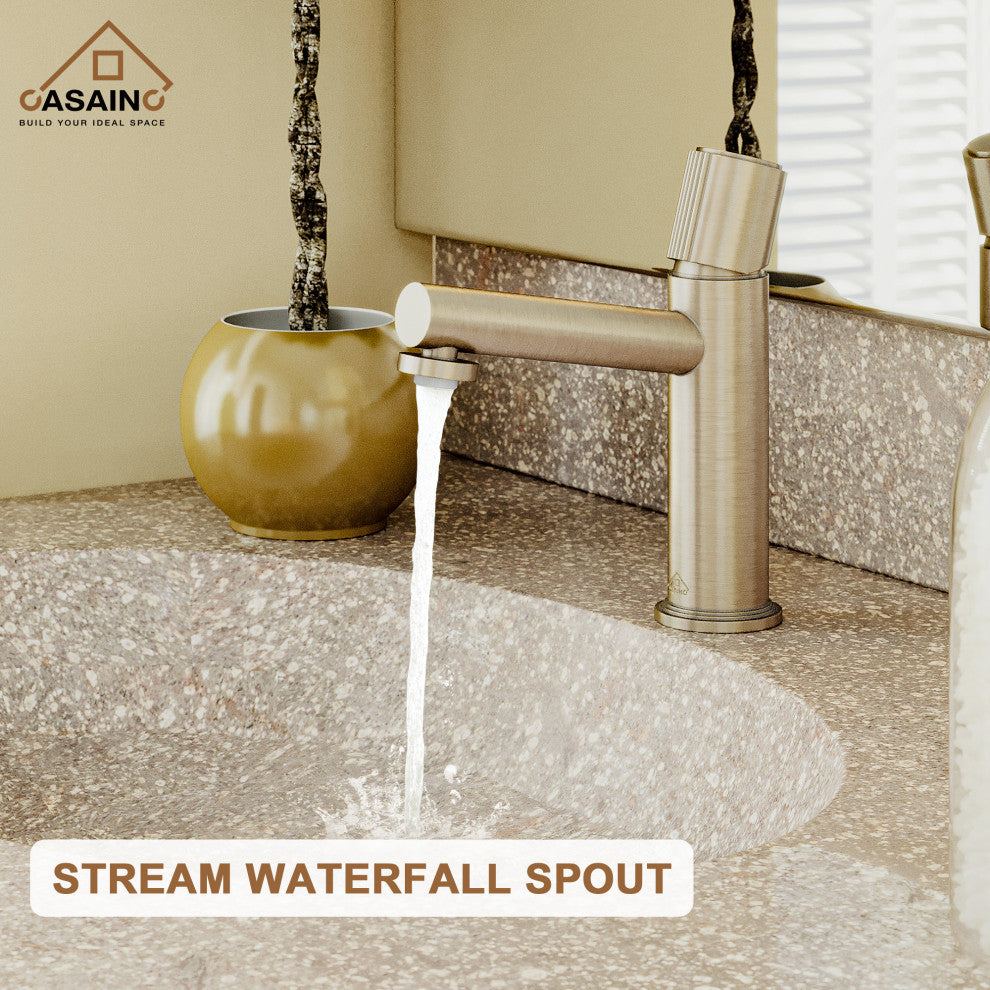 Brushed Champagne Gold Single Handle Sink Faucet with Pop-Up Drain