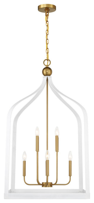 Sheffield 8-Light Pendant, White, Warm Brass Accents