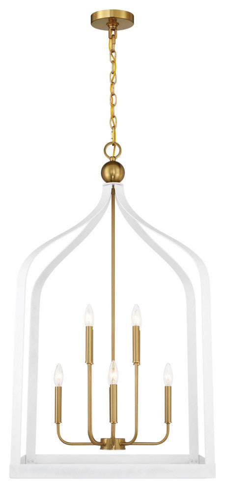 Sheffield 8-Light Pendant, White, Warm Brass Accents