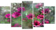 Red and Pink Flowers on Green, Large Floral Canvas Artwork, 60"x32", 5 Panels