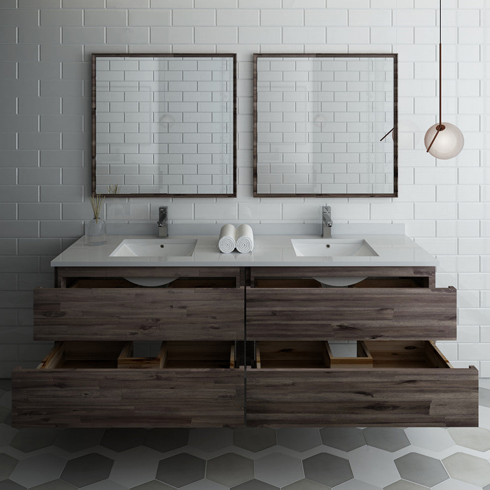 Formosa Wall Hung Double Sink Modern Bathroom Vanity With Mirrors, 72"