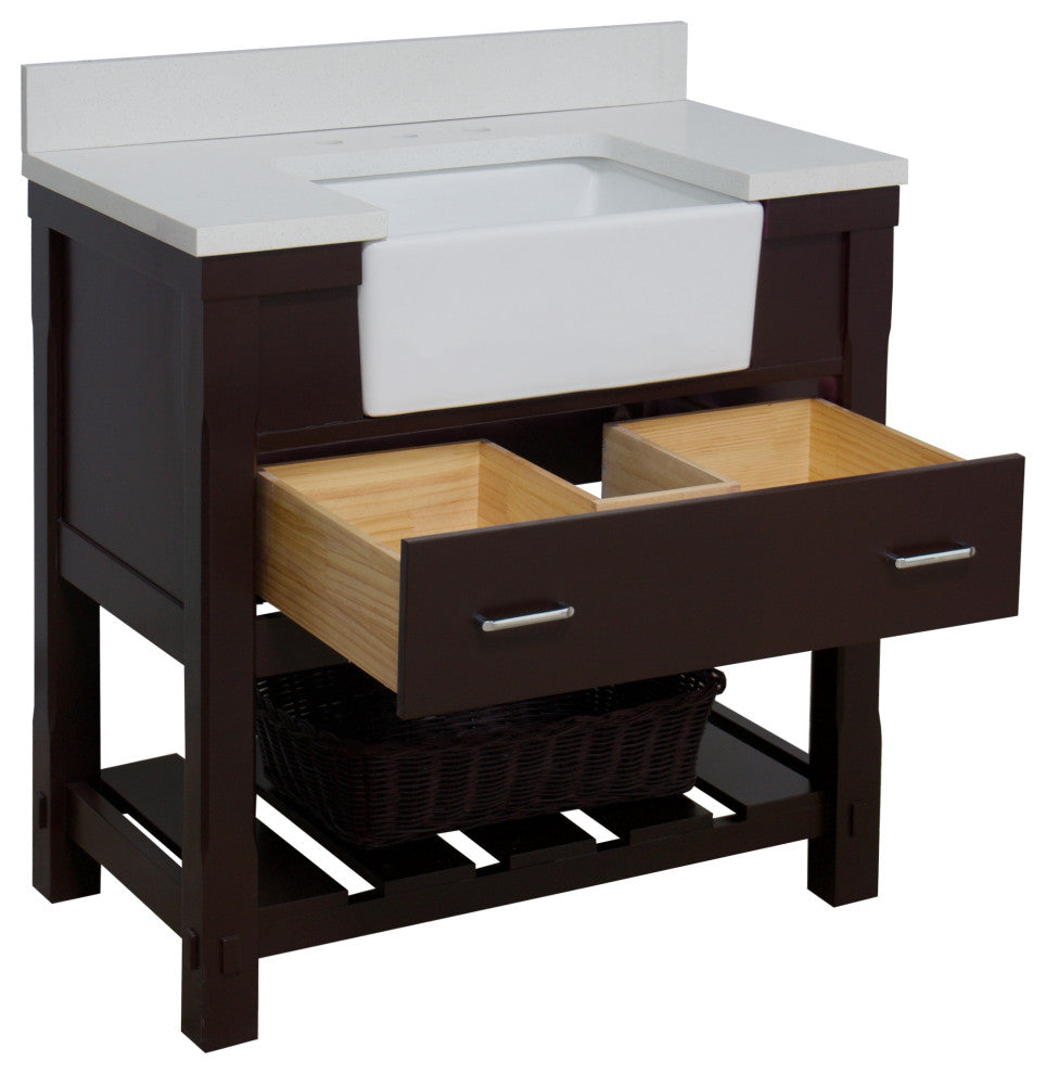 Charlotte 36" Bathroom Vanity, Chocolate, Quartz Top