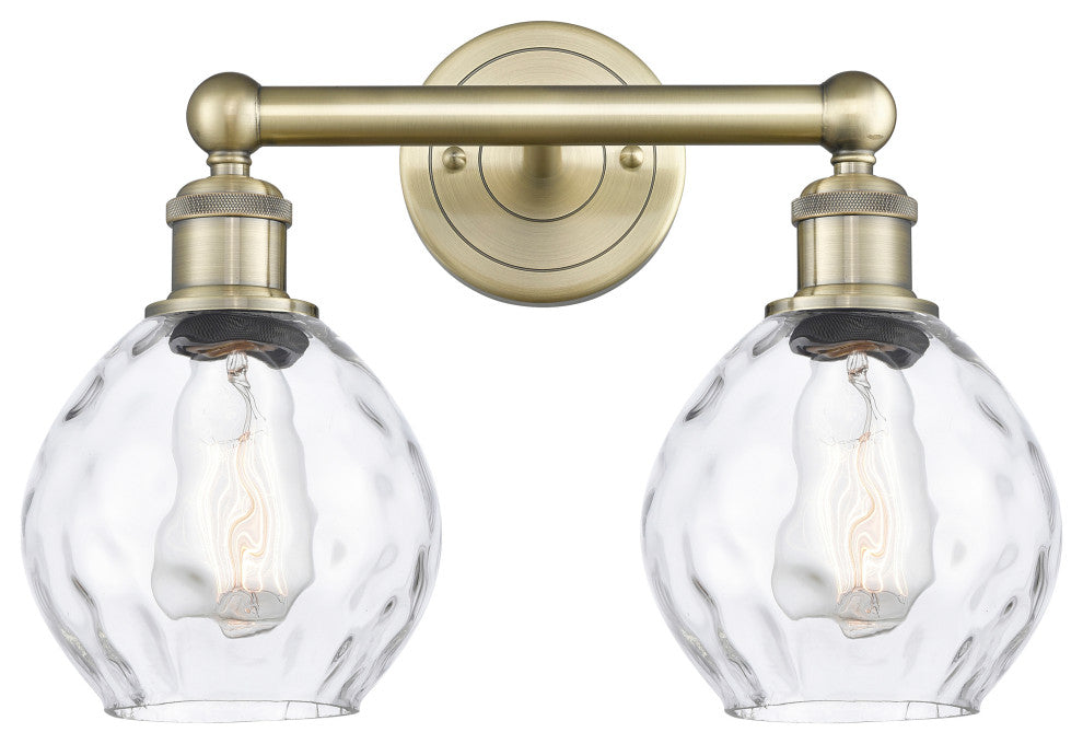 Waverly 2-Light 15" Bath Vanity Light, Antique Brass Finish, Clear Shade