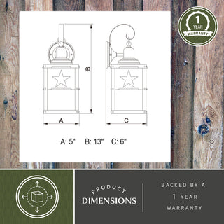 Ranger 1 Light Bronze Rustic Texas Star Outdoor Wall Lantern, 5-in W X 13-in H X 6-in D