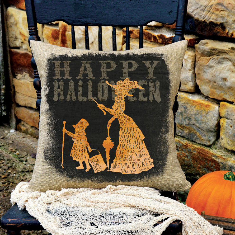 Halloween Party 18"x18" Happy Halloween Pillow, Natural