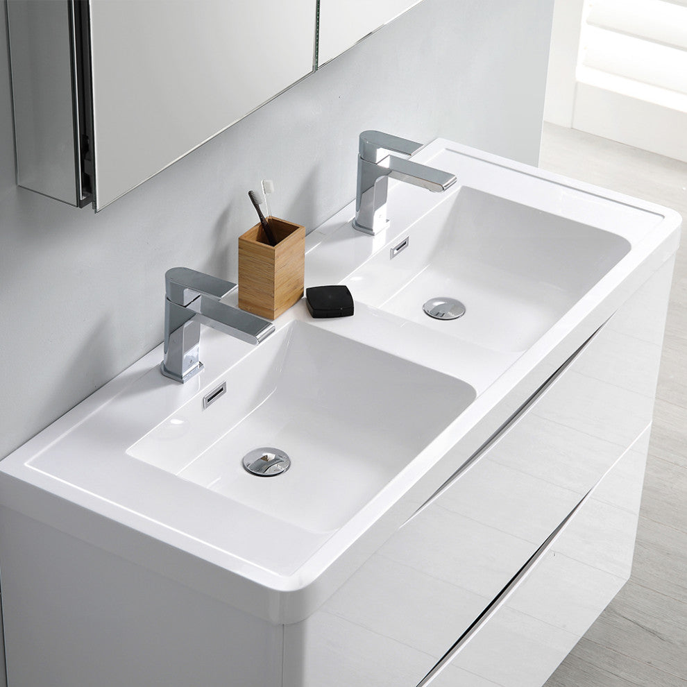 Fresca Tuscany 48" Gloss White Double Sink Vanity With Medicine Cabinet