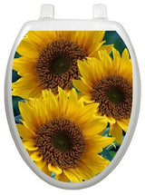 Sunflowers Toilet Tattoos Seat Cover, Vinyl Lid Decal, Floral Bathroom Decor, Elongated