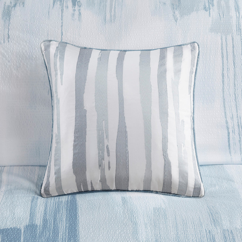 N Natori Reversible Brush Stroke, Blue, King, 4pc Comforter Set