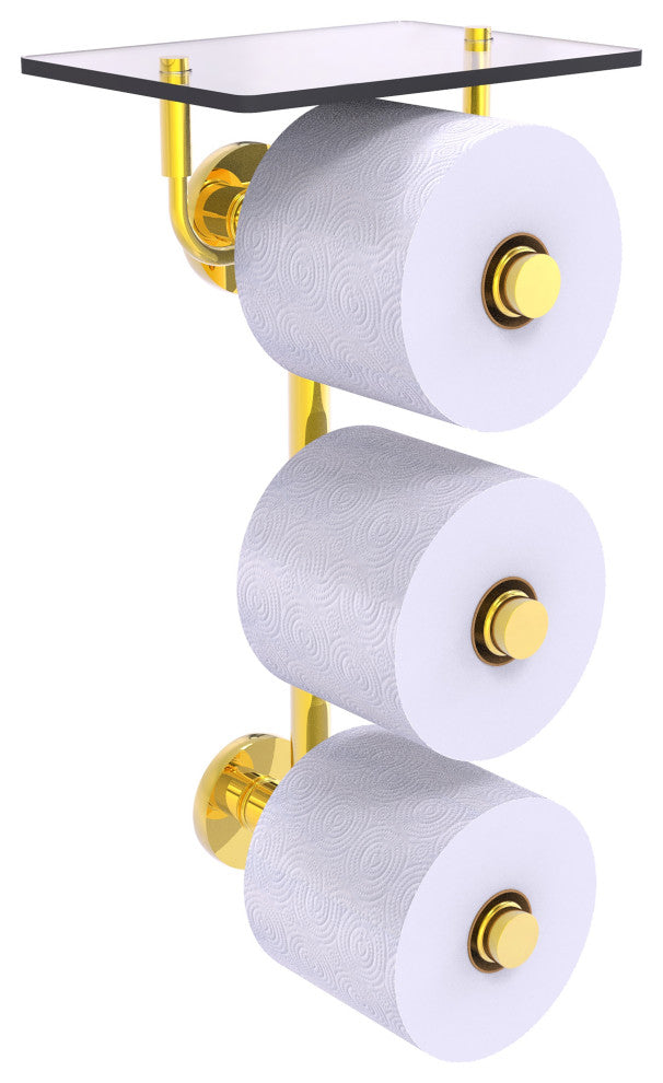 Prestige Skyline 3 Roll Toilet Paper Holder with Glass Shelf, Polished Brass