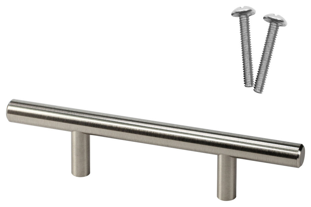 Solid Metal Bar Pull Handle, Brushed Nickel, 3" Centers, 6" Length, 10