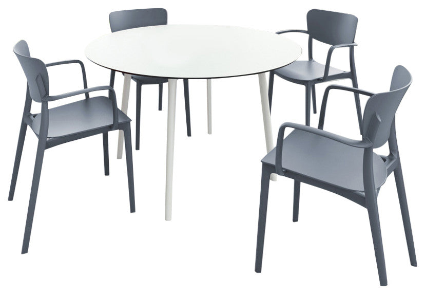 Lisa Round Dining Set With 47" White Table and Dark Gray Armcairs