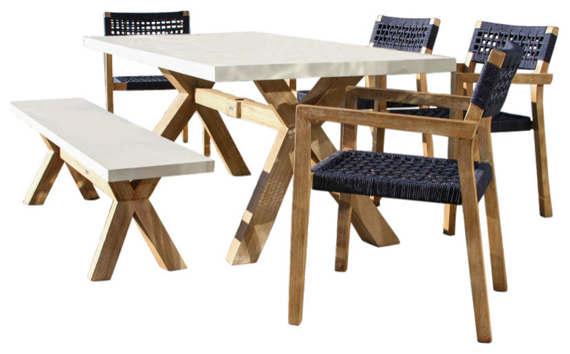 6-Piece Ivory Composite and Blue Rope Rectangle Dining Set
