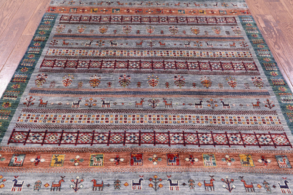 Handmade Tribal Persian Gabbeh Wool Rug 5' 1" X 6' 10" Q9915