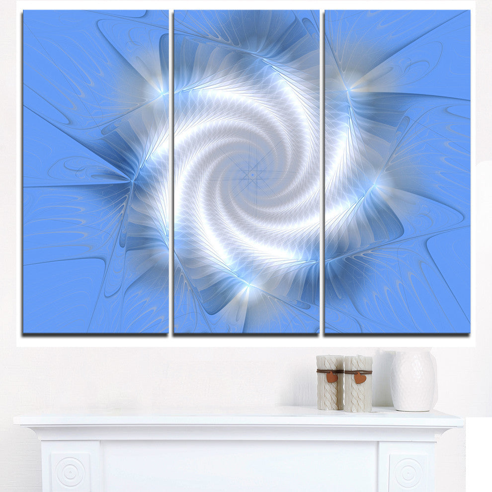 "White and Blue Fractal Star Flower" Metal Wall Art, 3 Panels, 36"x28"