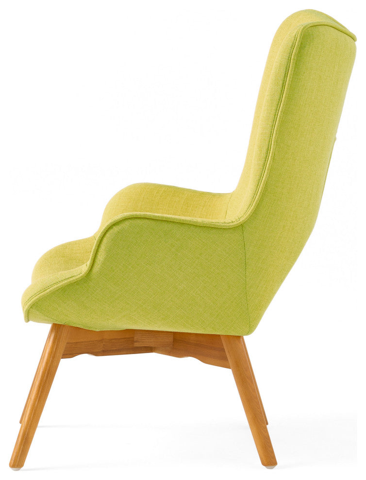 Hariata Mid-Century Modern Wingback Chair and Ottoman Set, Muted Green