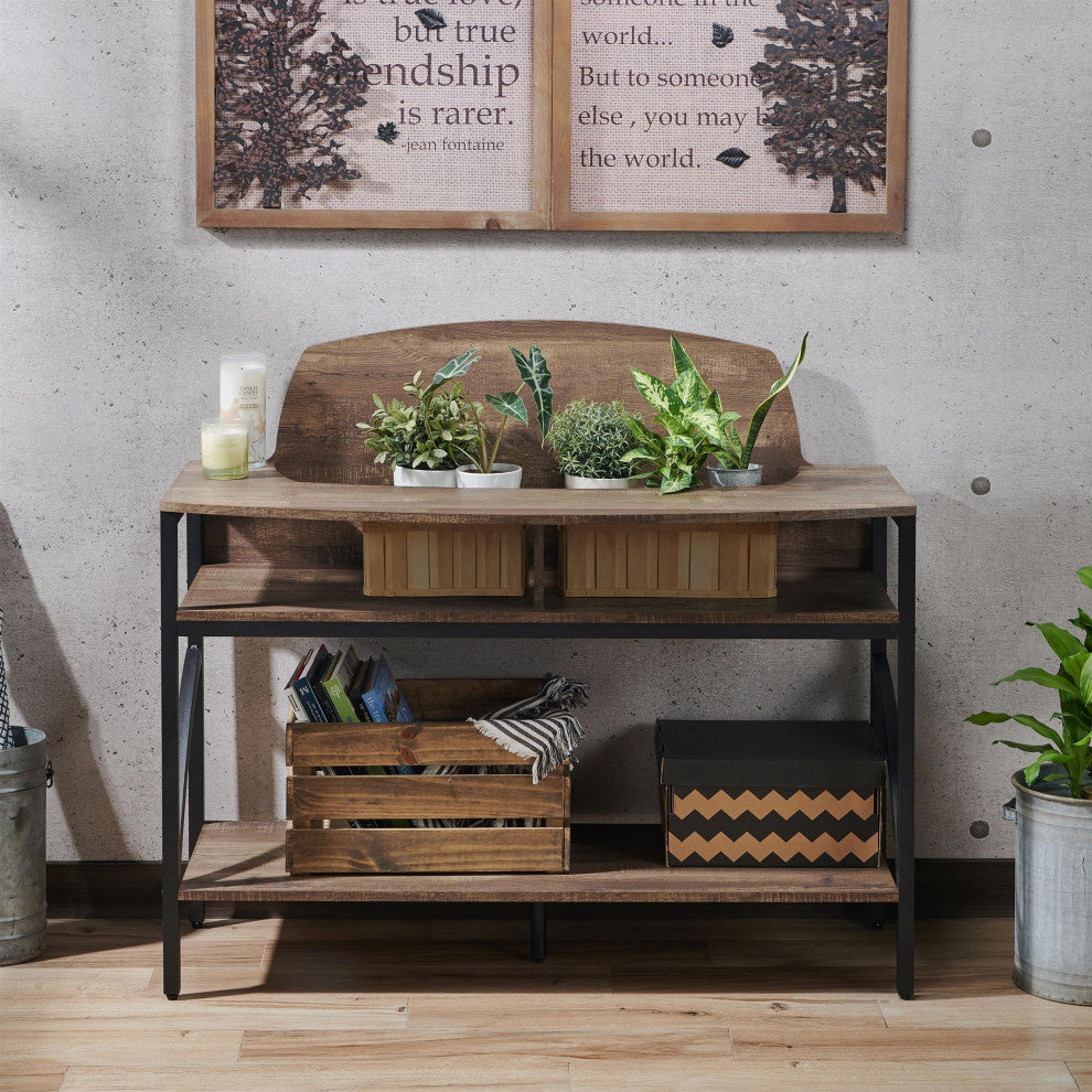 Furniture of America Rodricks Wood 3-Shelf Console Table in Reclaimed Oak
