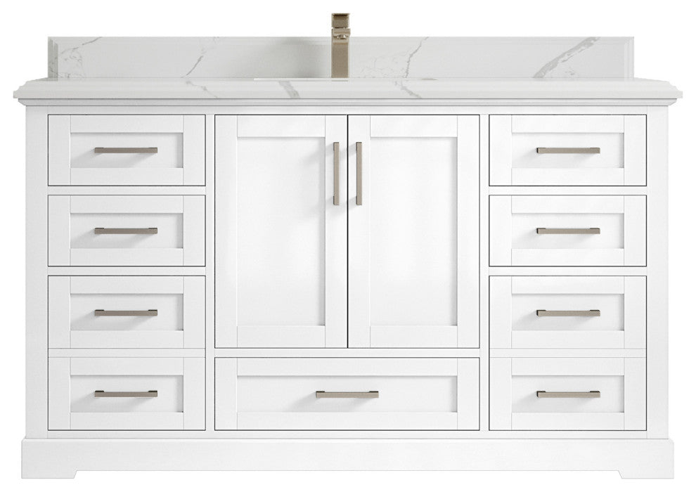 Boston 60 Single Bathroom Vanity in White 1.5" Calacatta Laza