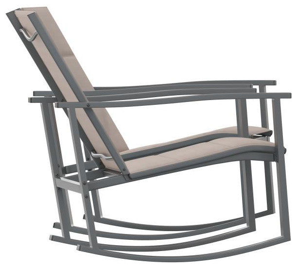Set of 2 Outdoor Rocking Chairs with Flex Comfort Material and Metal Frame, Brown/Black