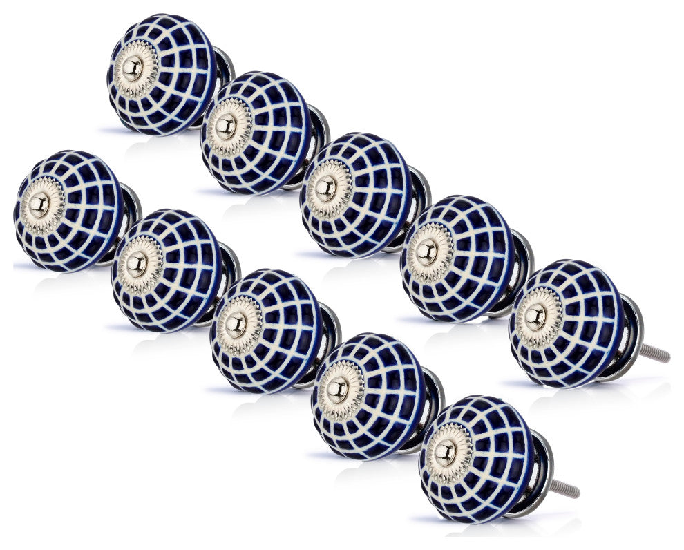 Ceramic Knob, 1-4/7'', Decorative Knob, Blue Drawer Cabinet Knob, 10-Pcs