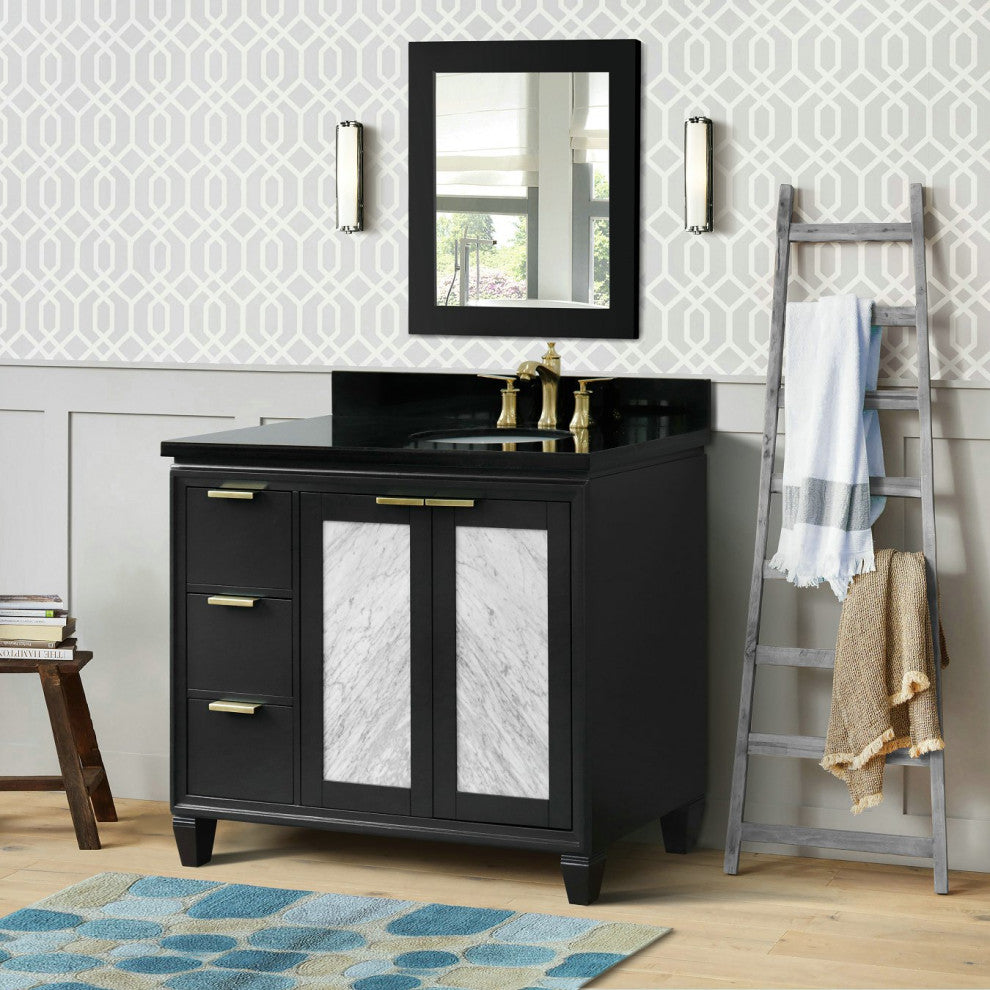 43" Single Vanity, Dark Gray Finish With Black Galaxy