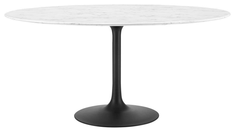 Lippa 60" Round Artificial Marble Dining Table Black White