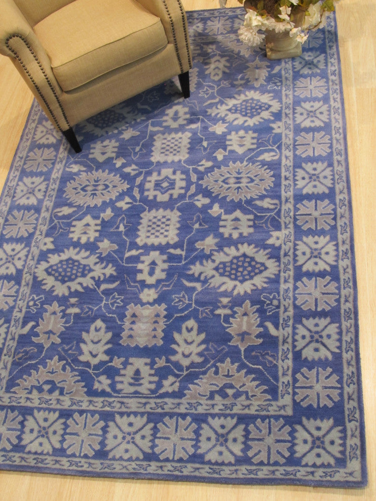 EORC Blue Hand-Tufted Wool Overdyed Rug, 4'x6'