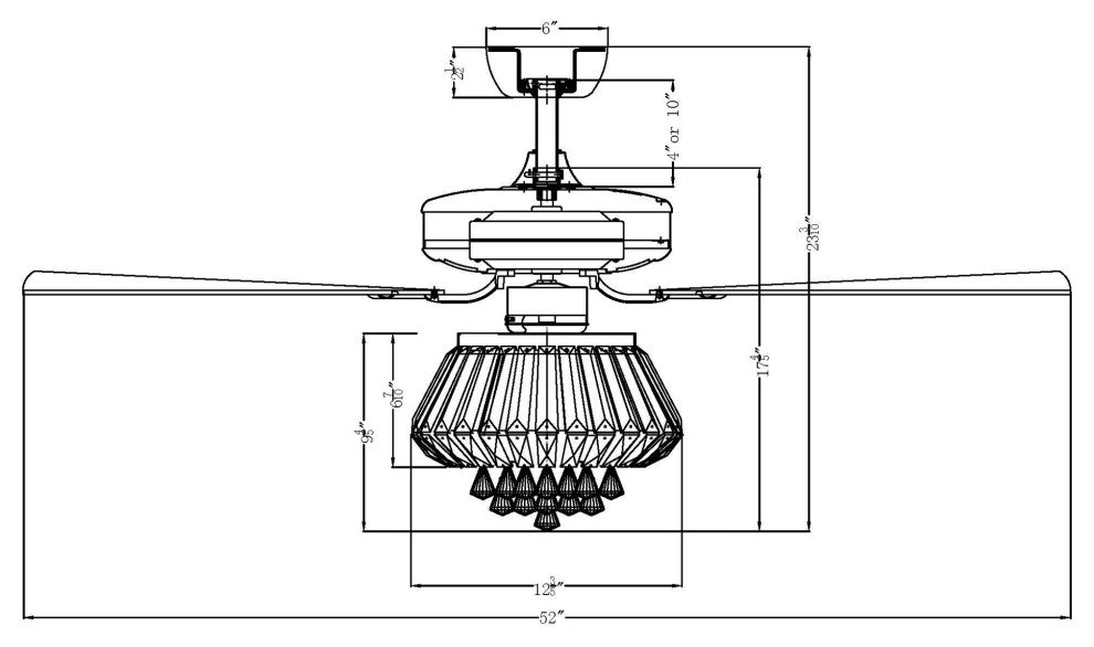 Modern Crystal Ceiling Fan With Lights and Remote Control, 5 Blades, Chrome