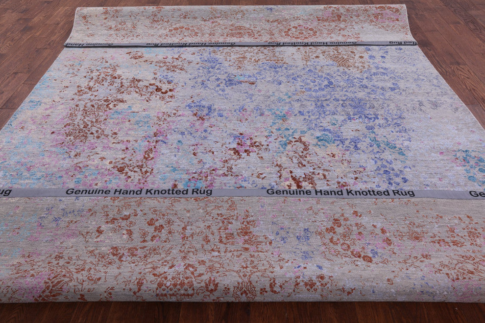 Wool and Silk Modern Hand Knotted Rug 8' 11" X 12' 6" Q7073
