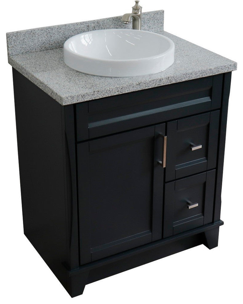 31" Single Sink Vanity, Dark Gray Finish With Gray Granite With Round Sink