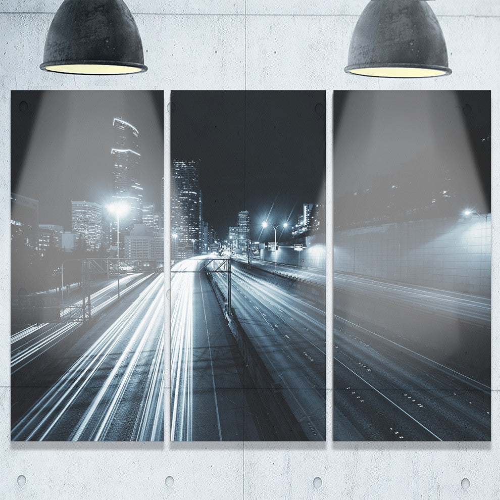 "Traffic Trail in Downtown Seattle" Metal Wall Art, 3 Panels, 36"x28"