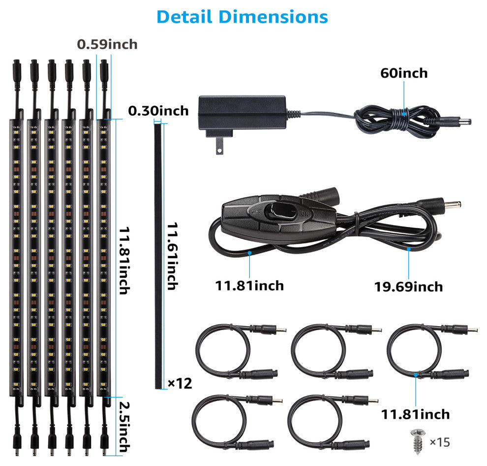 Extendable Under Cabinet LED Strip Light Kit, 5000K Daylight, 6pcs