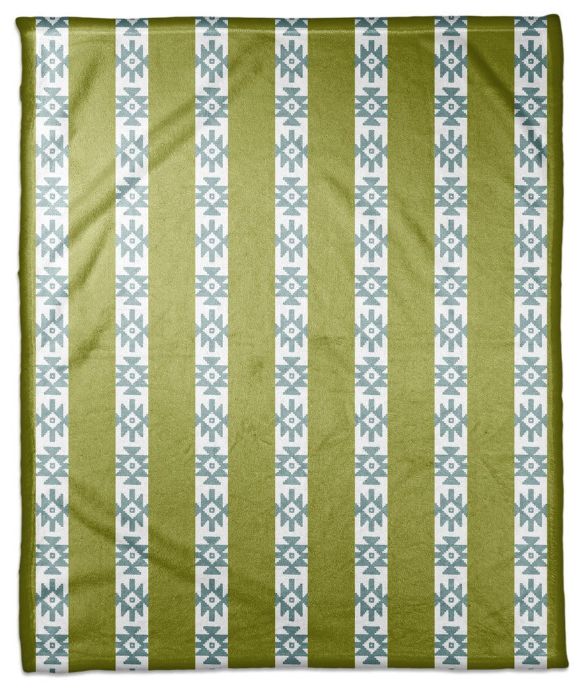 Southwestern Pattern in Green and Blue Fleece Blanket