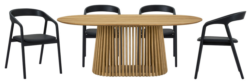 Pasadena Apache 5-Piece Oval Dining Set, Natural Black Oak Finish Faux Leather