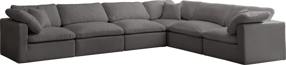 Plush Velvet / Down Standard Comfort L-Shaped Modular Sectional, Gray, 6-Piece: 3 Armless Chair, 3 Corner Chair
