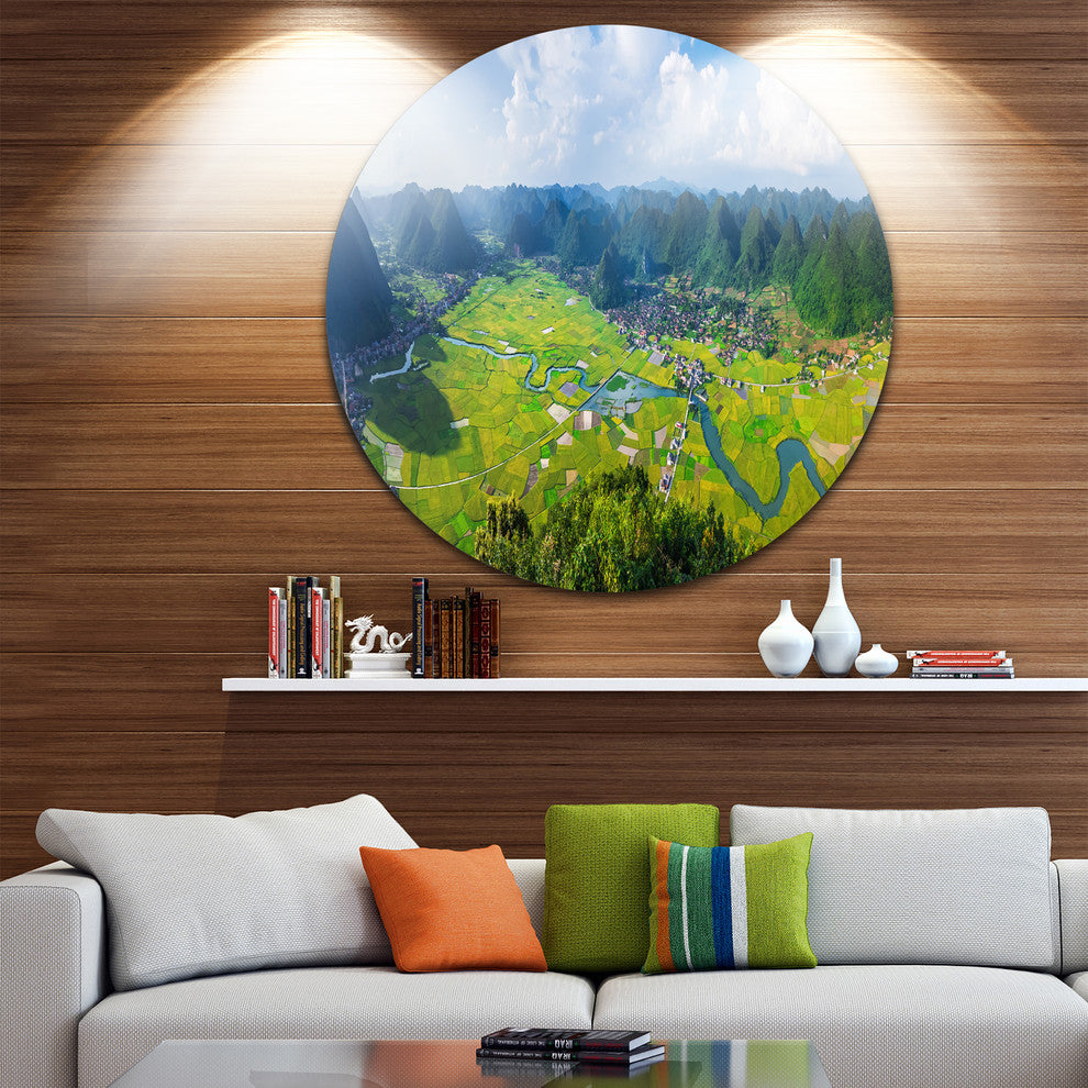 Rice Field Valley Vietnam Panorama, Landscape Disc Metal Wall Art, 36"