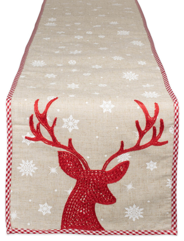 Red Reindeer Embroidered Table Runner