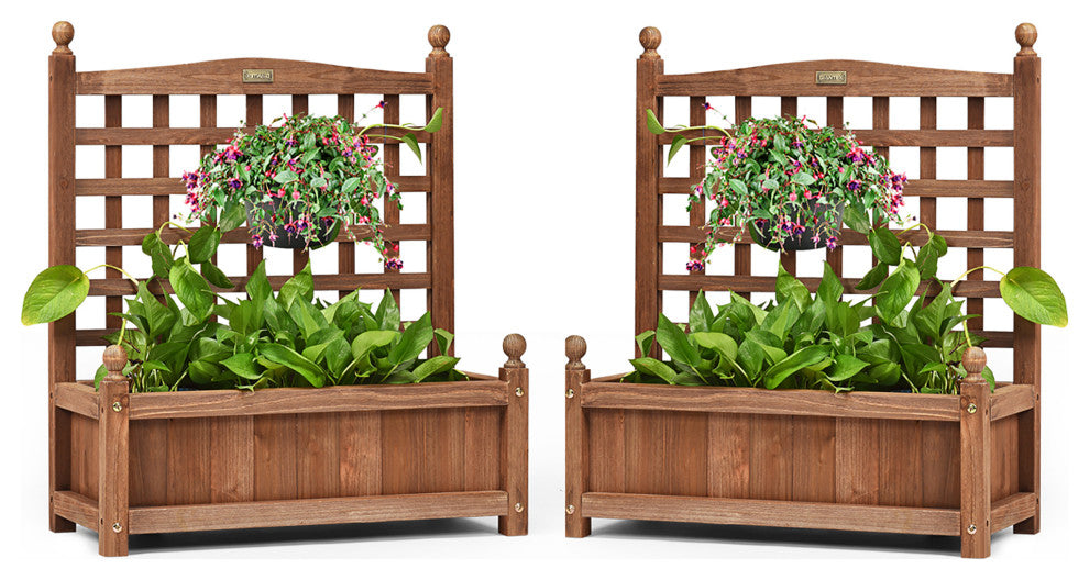 Costway 2 PCS Solid Wood Planter Box with Trellis Weather-Resistant 25"x11"x30"