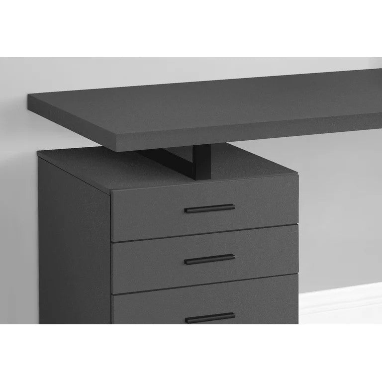 Modern Desk, Floating Top With 2 Storage Drawers & File Drawer, Modern Gray