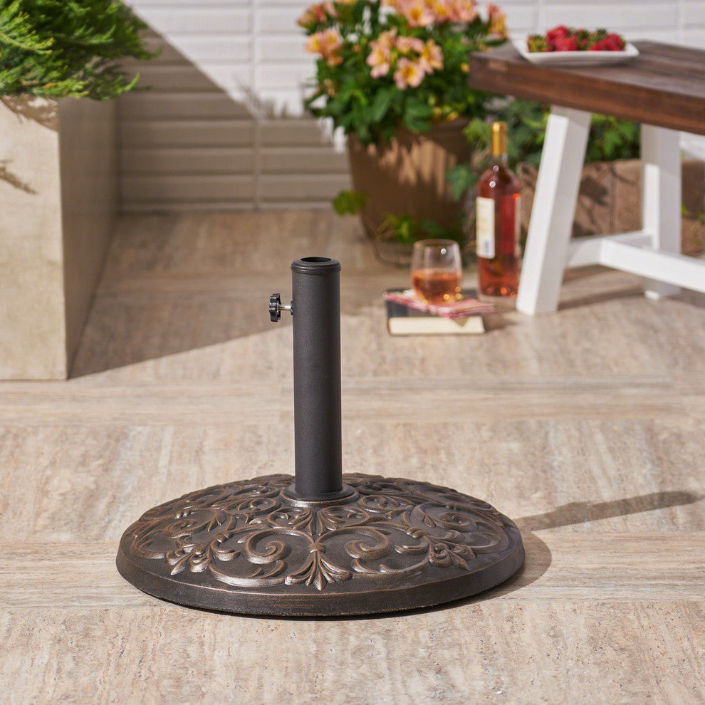 GDF Studio Sade Outdoor 60lb Concrete Circular Umbrella Base, Hammered Copper