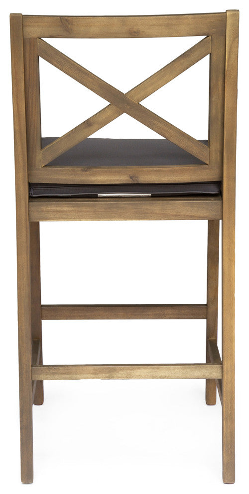 GDF Studio Logan Outdoor Acacia Wood Barstools, Set of 2, Gray
