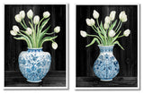 White Tulips Chinese Ceramic Urn Patterned Porcelain, 2pc, each 24 x  30