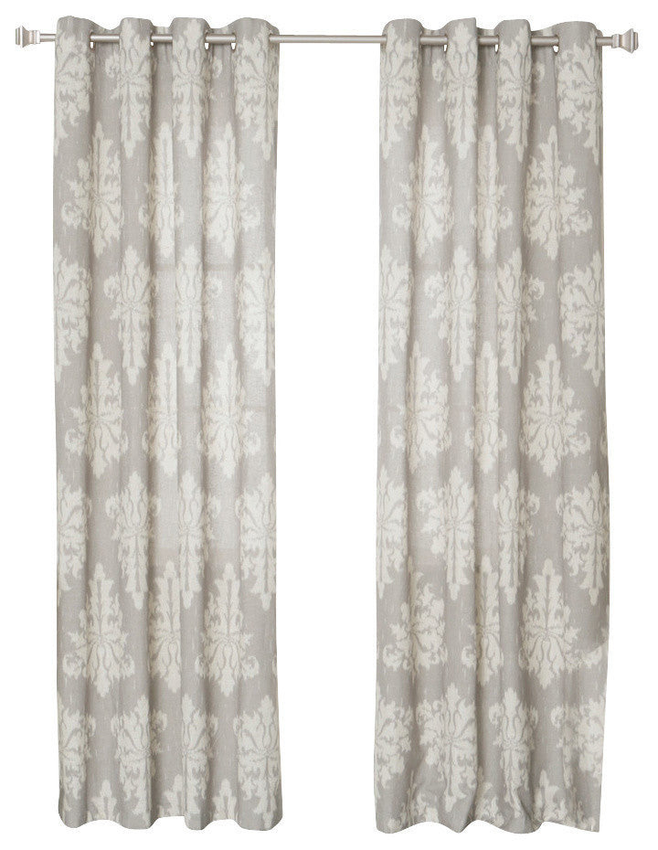 Linen Blend Medina Printed Curtains, Pair, Gray, 84"