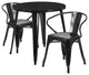 30" Round Black Metal Indoor-Outdoor 3-Piece Table Set With 2 Arm Chairs