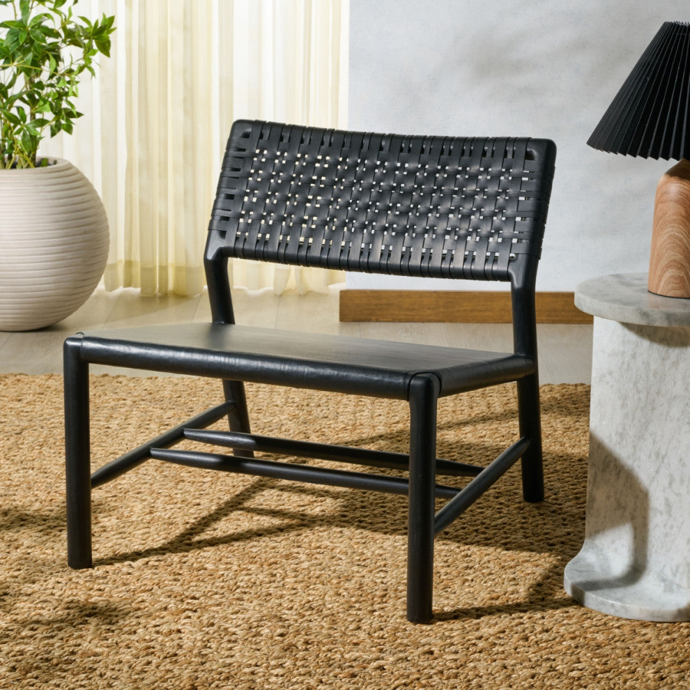 Safavieh Couture Valdina Woven Leather Acccent, Black