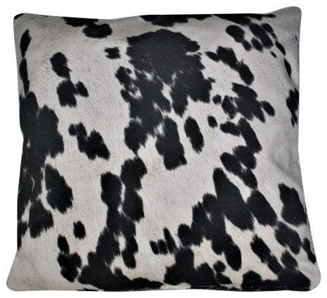 Cowhide Faux Fur Black White Decorative Throw Pillow, 18"x18"