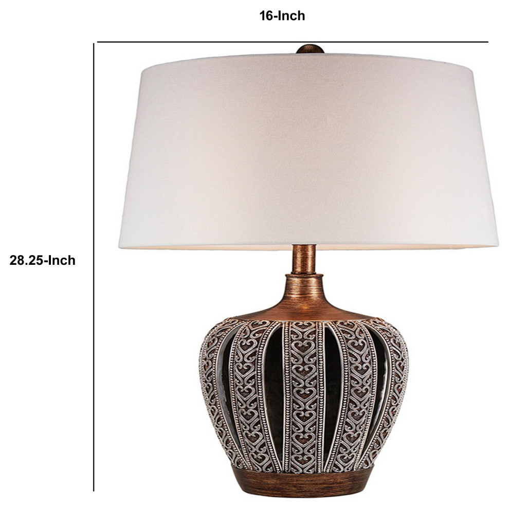 Benzara BM240306 Table Lamp With Curved Paneled Polyresin Base, Bronze