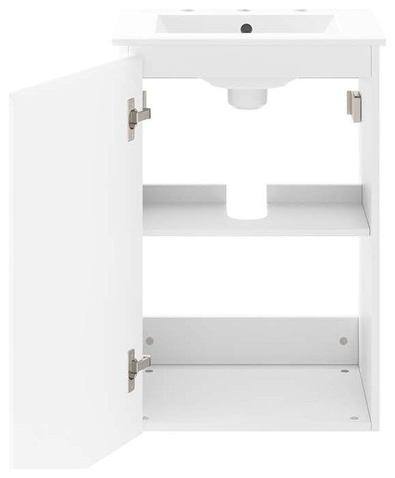 Sink Vanity Cabinet, Wall Mount, White, Ceramic, Modern, Hotel Bathroom