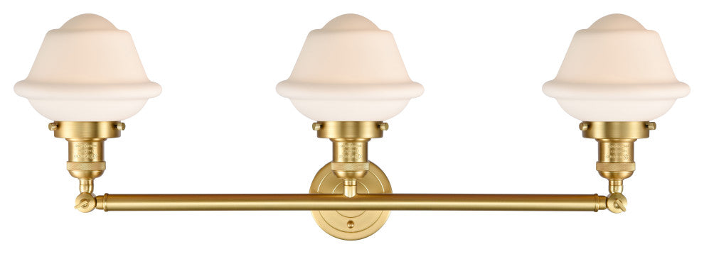 Small Oxford 3 Light Bath Vanity Light, Satin Gold, Matte White