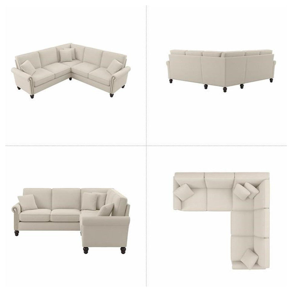 Coventry 87W L Shaped Sectional Couch in Cream Herringbone Fabric