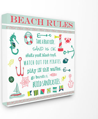 "Beach Rules Typog And Icons" Stretched Canvas Wall Art